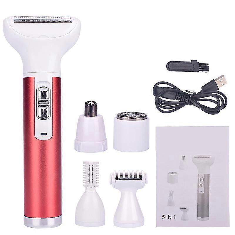 Epilator 5-in-1 electric women's razor for face, nose, armpits, intimate area, bikini zone, USB charging, removable for cleaning