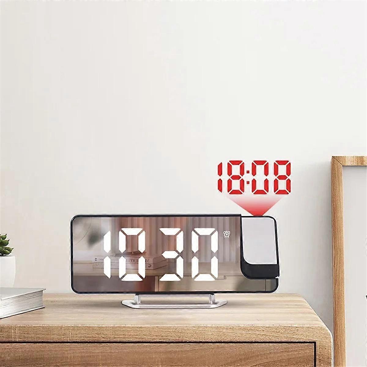 Led Digital Projection Clock Mirror 180Rotation Large Screen Date Time Temperature Electronic Alarm Clock for Bedroom-A