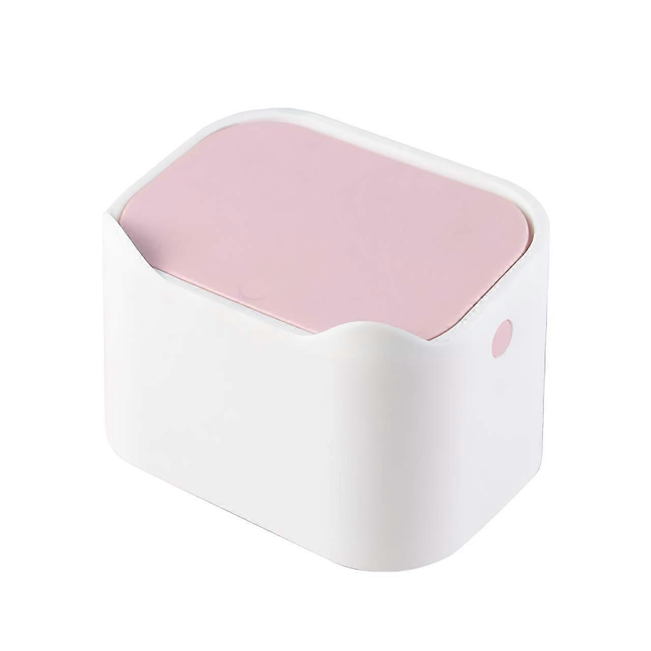 Mini Desktop Trash Can with Lid for Counter Top, Cosmetic Table, Bathroom, Bedroom, Kids Trash Can in White and Pink