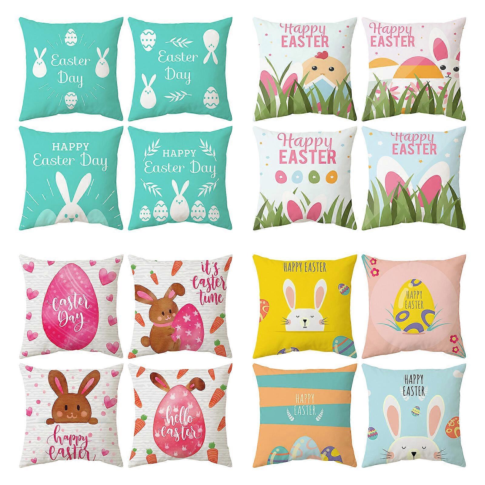 4x Easter Pillow Cover 18x18 Inch Spring Decorations Rabbit Eggs Throw Cushion Case