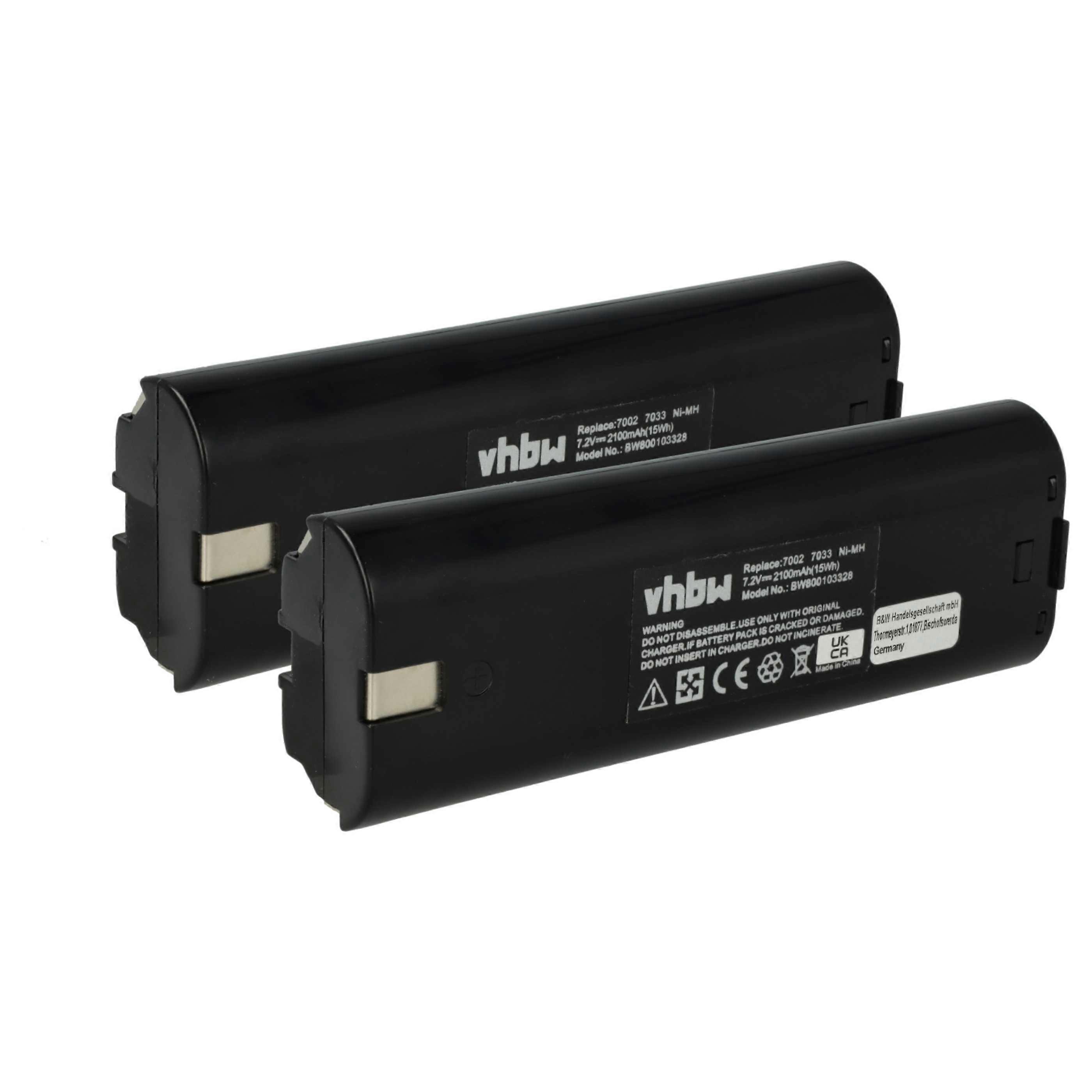vhbw 2x batteri kompatibelt med Mikrofyn mikrolaser ML-4, MLP-120, ML-2H, ML-3, ML-24 verktyg (2100 mAh, NiMH, 7,2 V)