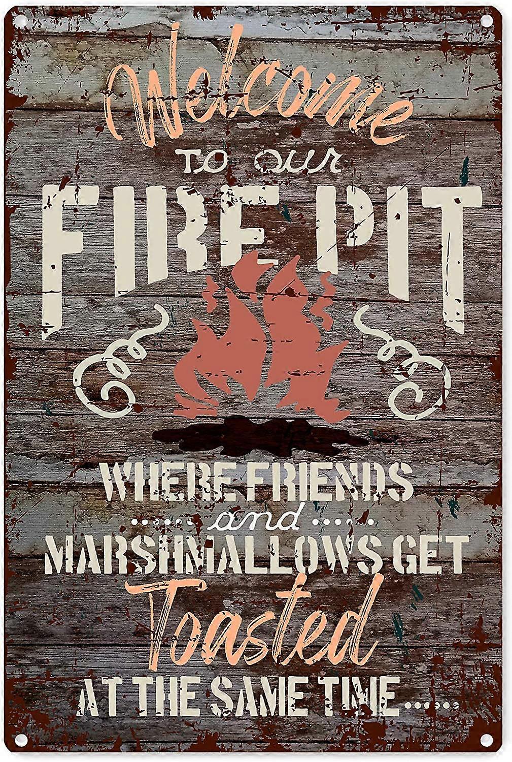 ヴィンテージ私たちのファイヤーピットへようこそ?金属錫看板?家の壁の装飾ギフト - 面白いキャンプ金属錫看板の壁の装飾?- レトロな農家?キャンピングカーサインデコ