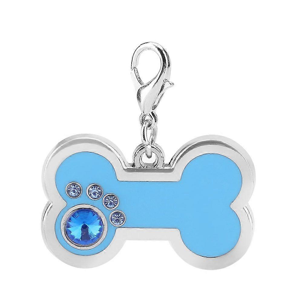 Alloy Pet ID Tag Dog Cat Animal Name Identification Pendant Bone Shape (Blue)