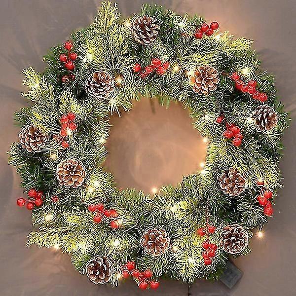 Lighted Artificial Christmas Wreath Flocked With Mixed Decorations And Pre-strung White Led Lights