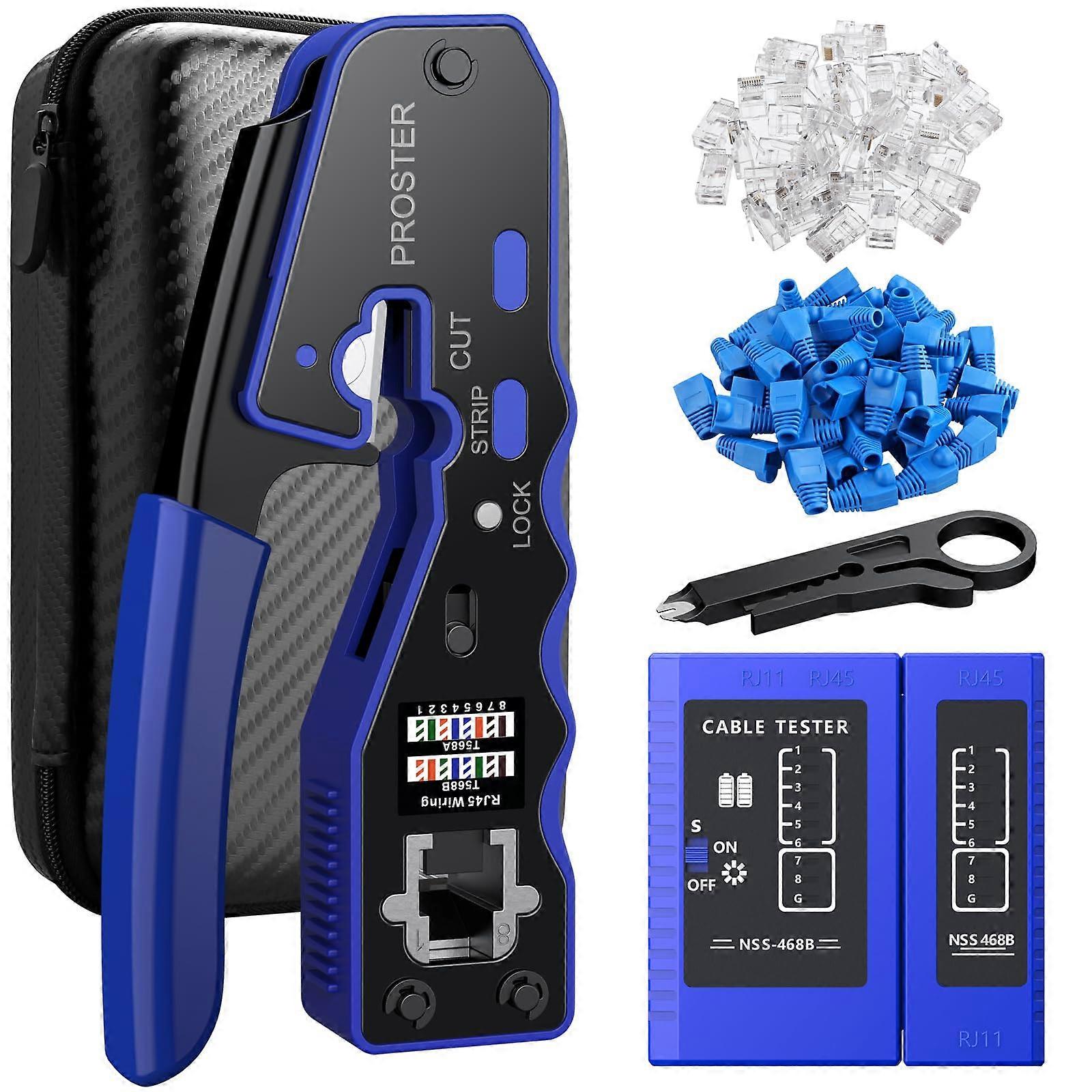 50 Pcs RJ45 Crimper Tool with Pass - Thru Connectors Protection Covers