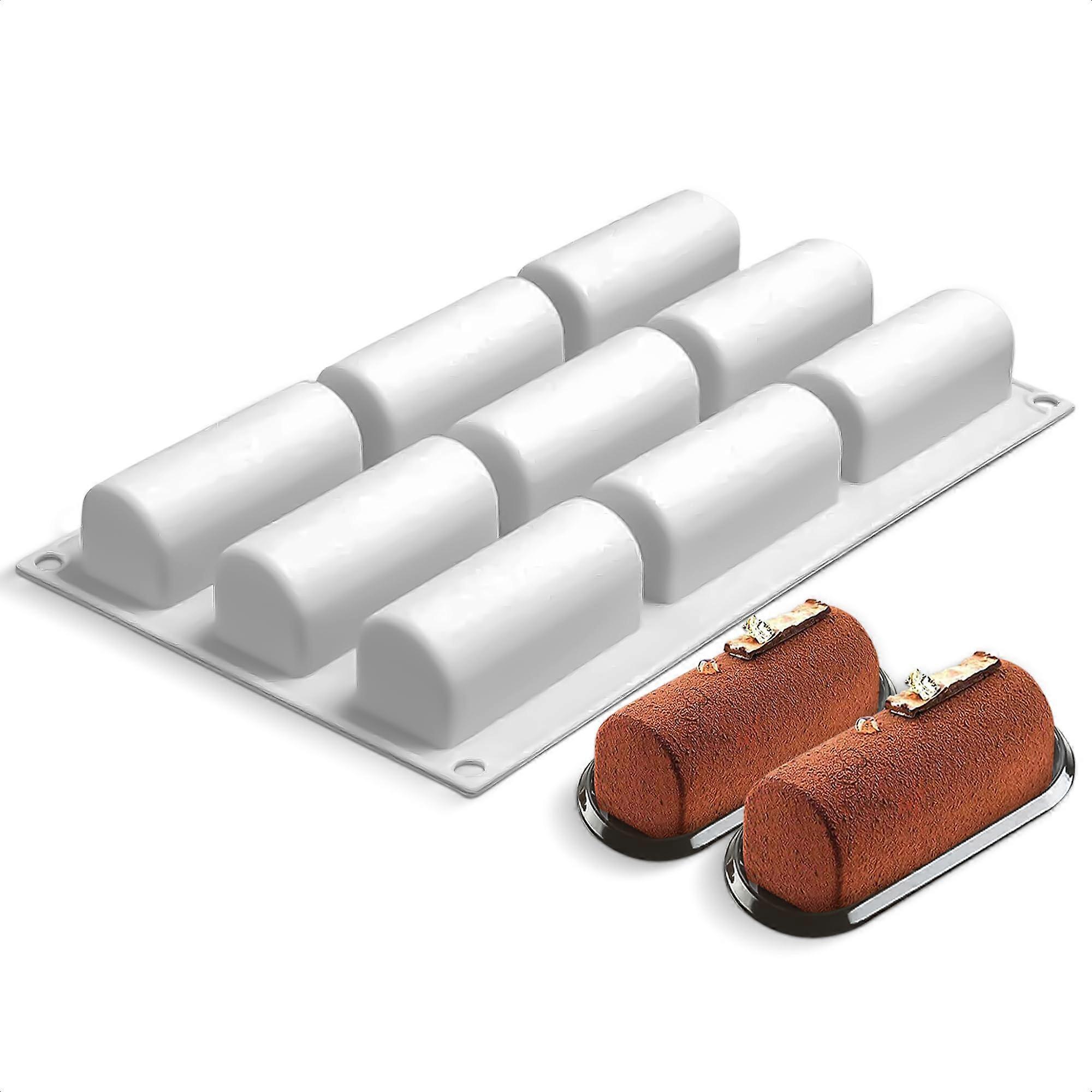 9 - Cavity 3D Silicone Cylinder Baking Molds - Mini Dessert & Granola Bar Molds
