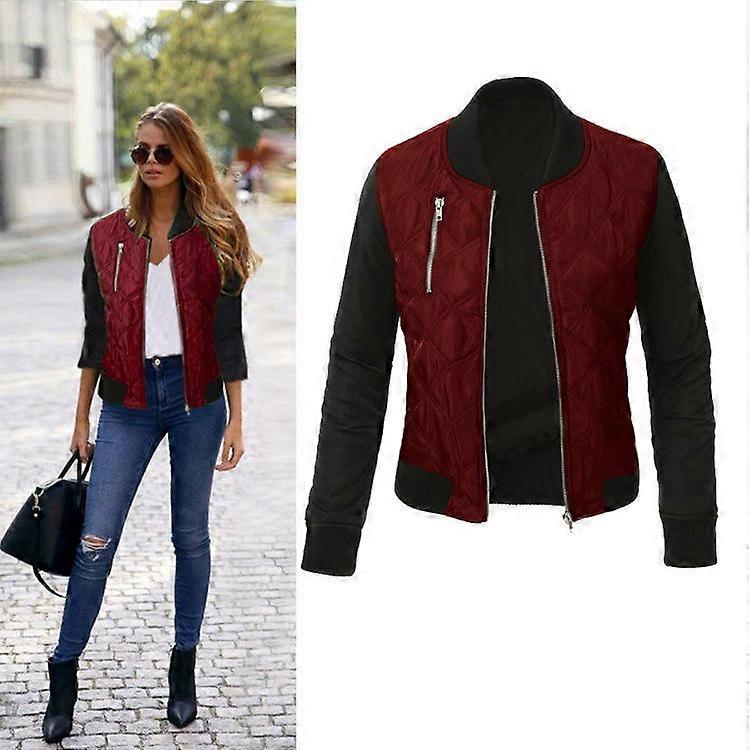Autum Winter Women Basic Zipper Quilted Bomber Jacket Coat