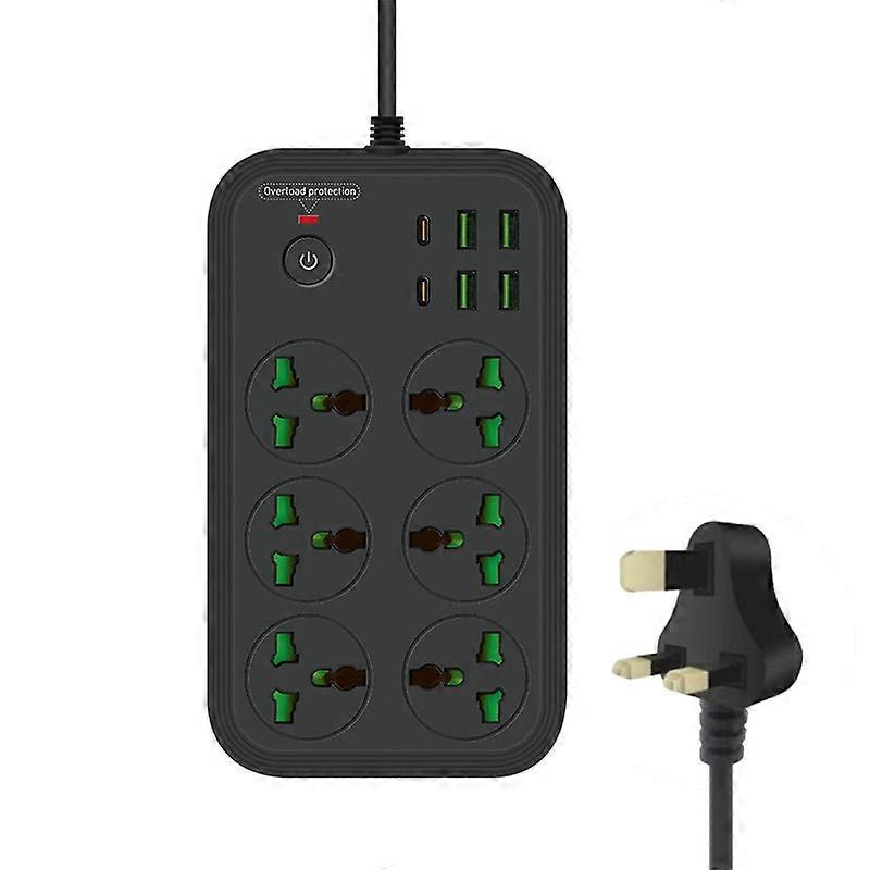 T24 2m 3000W 6 Plugs + PD + 4-USB Ports Multifunctional Flame-Retardant Socket With Switch