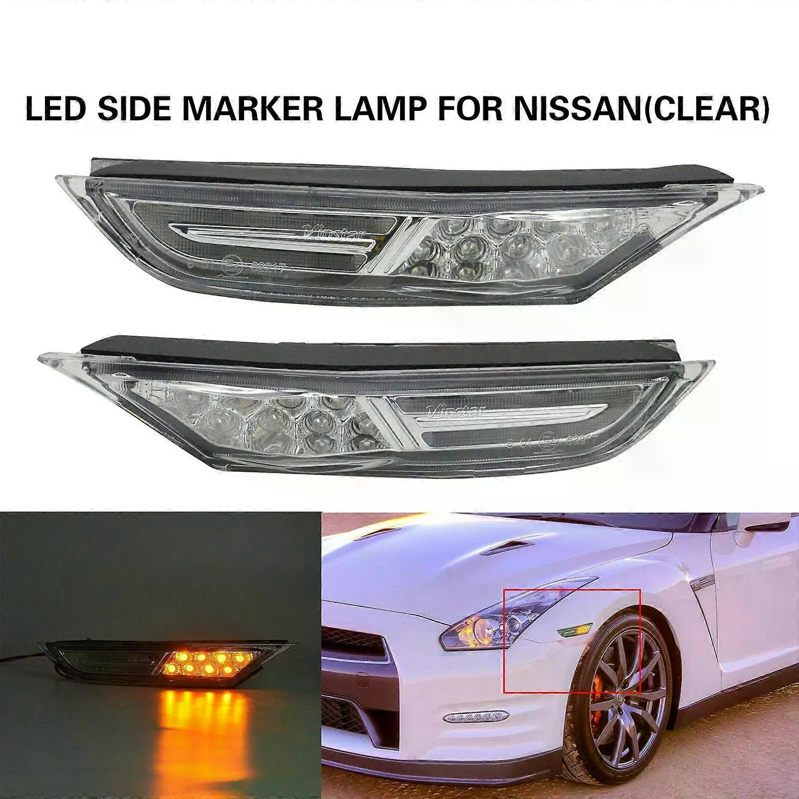Compatible 2Pcs Error Free 2-in-1 Front LED Side Marker Light Amber Turn Signal Lights White DRL Running Lamp For Nissan GTR R35 2007-2018