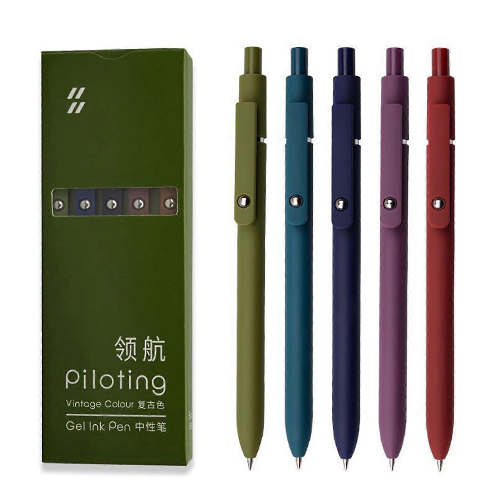 5Pieces Retractable Gel Pen Quick Drying Journaling Pen Writing Pen 0.5MM Tip Smooth to Write for Writing Journaling Retro color