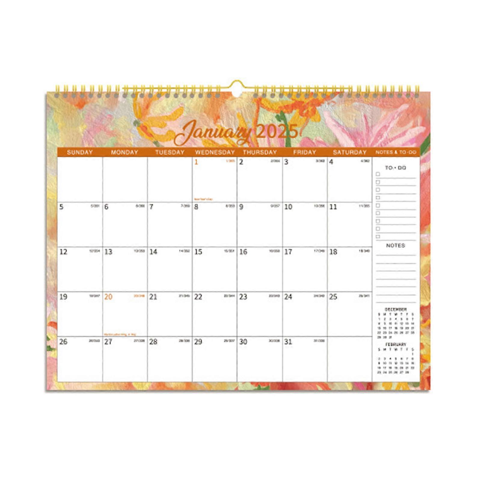 2025 Hanging Wall Calendar from 01/2025 to 12/2025 Twin-Wire Binding Monthly Calendar for Daily Monthly Scheduling