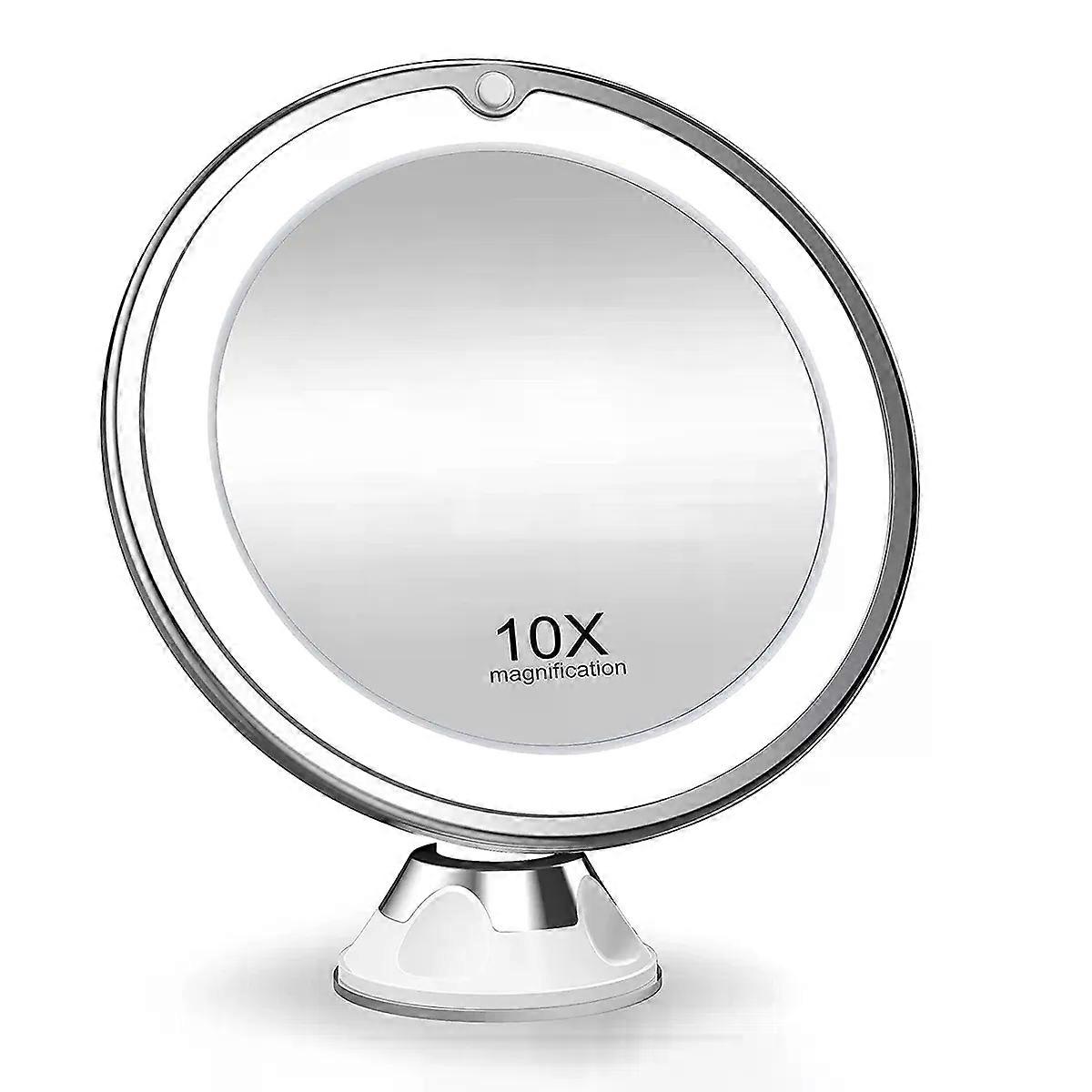 Flexible Makeup Mirror with LED Light 10X Magnifying Cosmetic Gooseneck with Suction Cup Diffused Light 360 Degree Swivel
