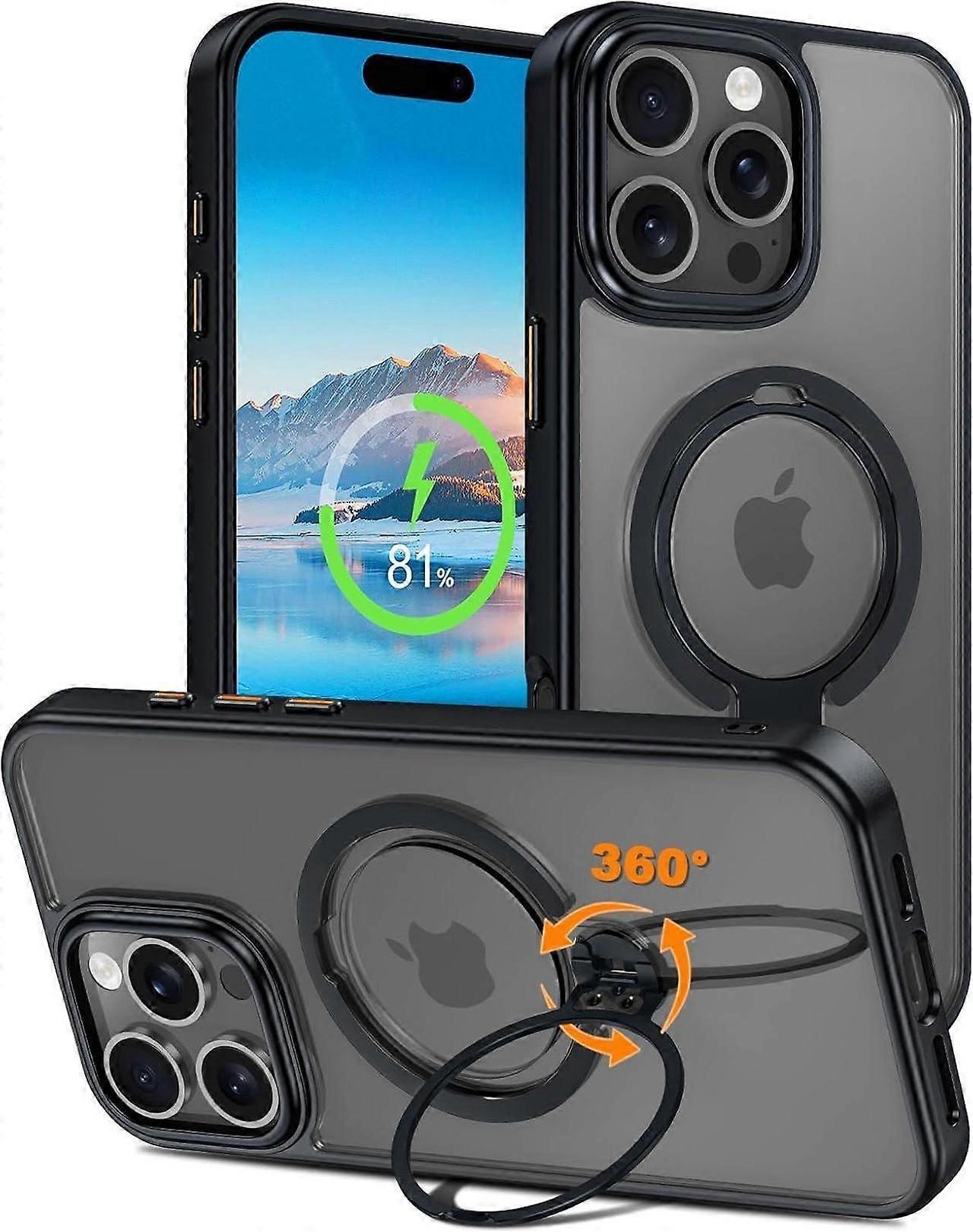 for iPhone 16 Pro Case, Dual 360 Spin Magnetic Stand& Magnetic Ring, Compatible with Magsafe, Shockproof Translucent Matte Hard Back Cover for iPhone