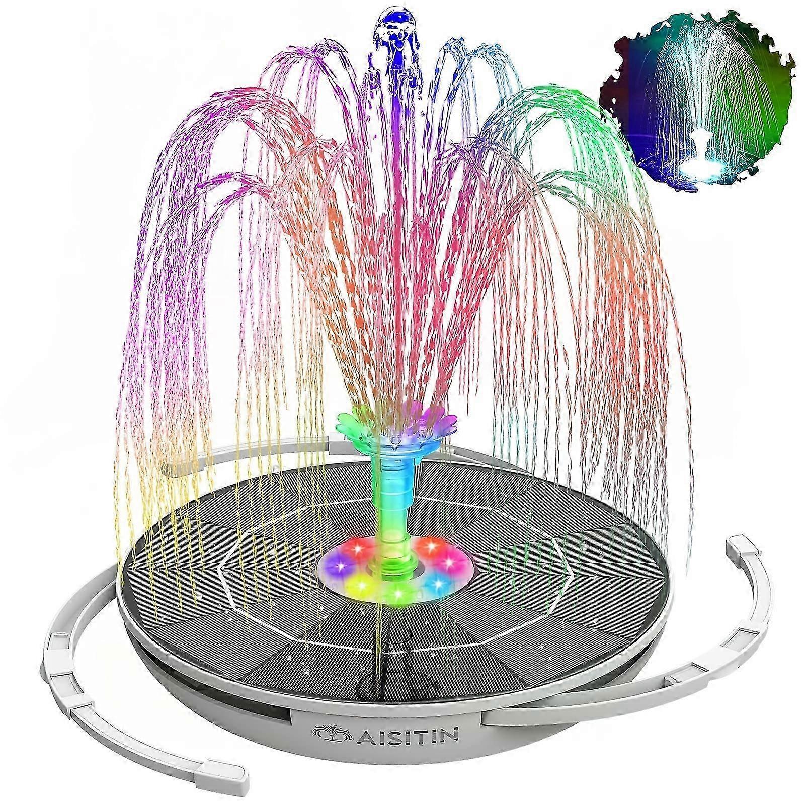 1pc 6.5W LED Solar Fountain Pump With Lights, For Bird Bath/Pool With 8 DIY Nozzles, Solar Water Fountain With 3000mAh Battery And SZRH A-G