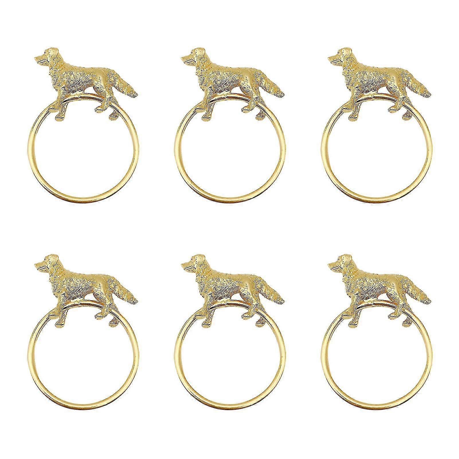6pcs/set Cute Dog Shape Napkin Ring Creative Exquisite Alloy Visual Effect Napkin Holder For Kitchen