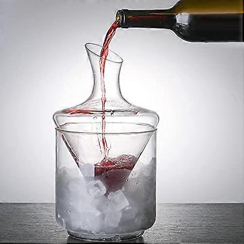 Multifunctional Wine Decanter 1000ml with Ice Bucket and Wine Warmer, Borosilicate Glass for Sake and Wine Serving