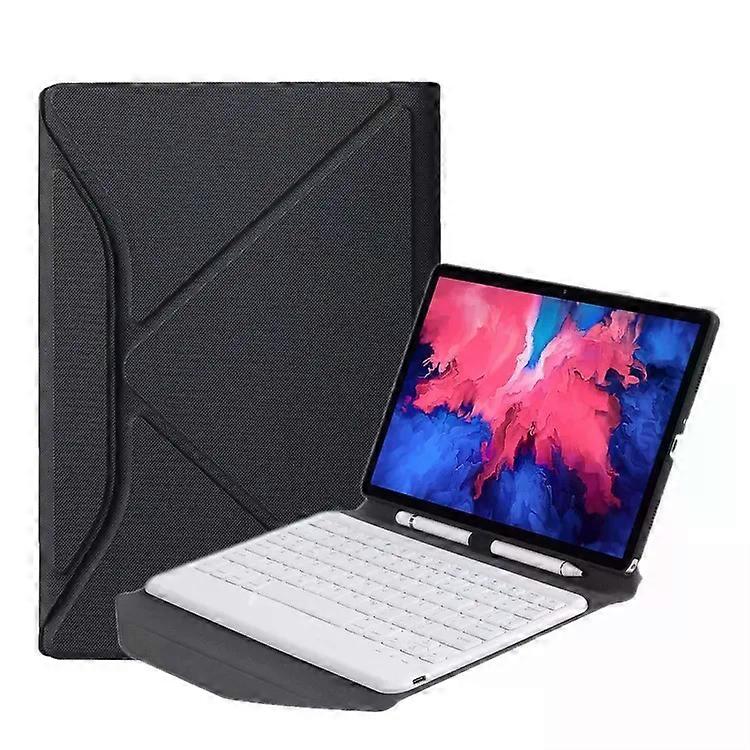 Detachable Bluetooth Keyboard Case for Lenovo Pad Plus 11"-Diamond Texture,Pen Slot,Triangular Support (Black) Black White