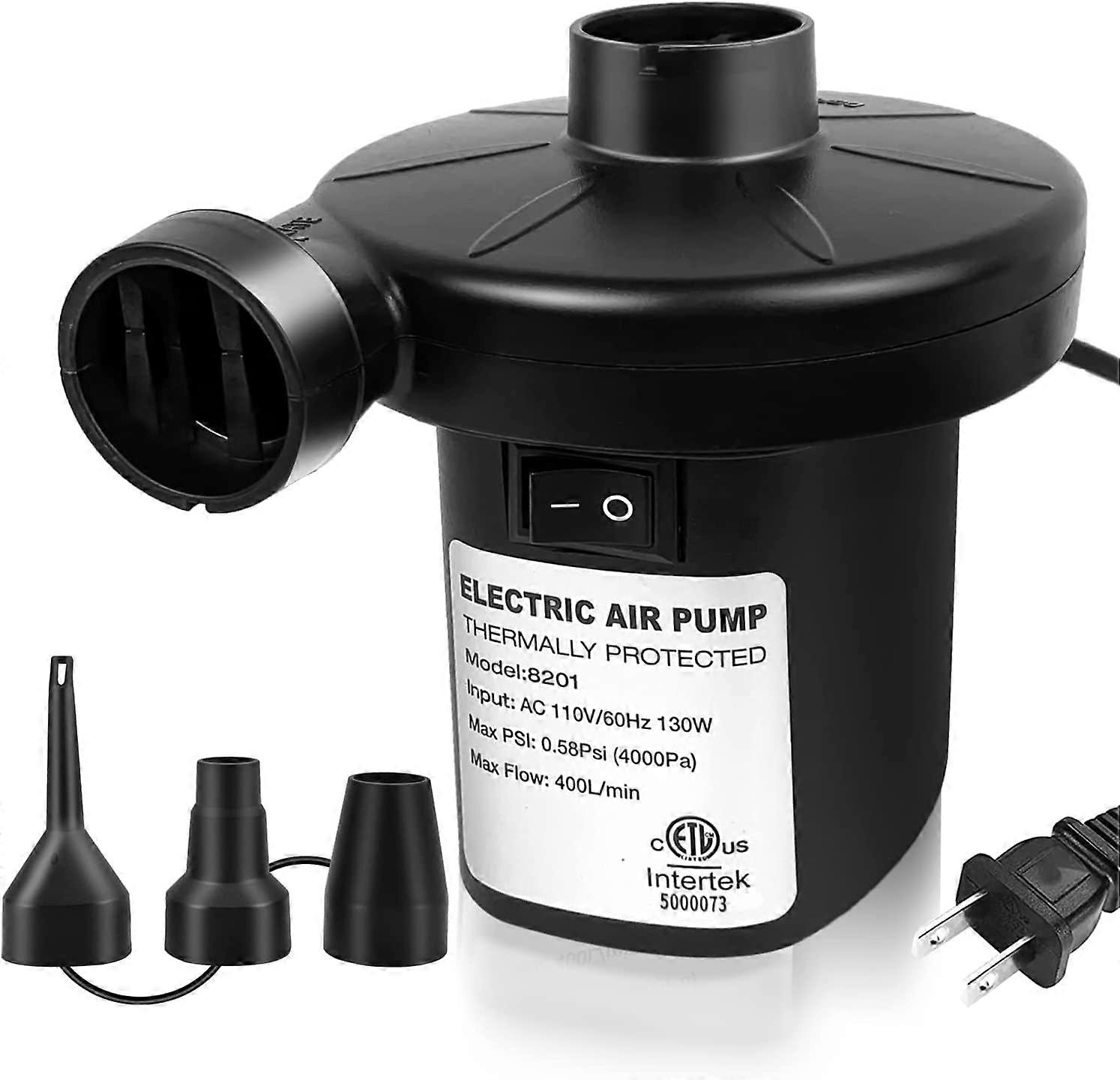 Electric Air Pump, 3 Nozzles, 130W, AC Powered, For Air Mattress And Pool Inflatables