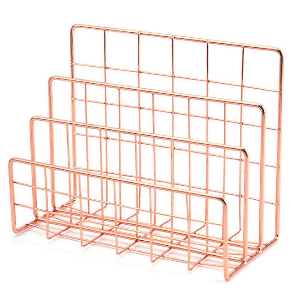 Bookshelf Office Desktop Rose Gold Metal Block Three Layer Holder