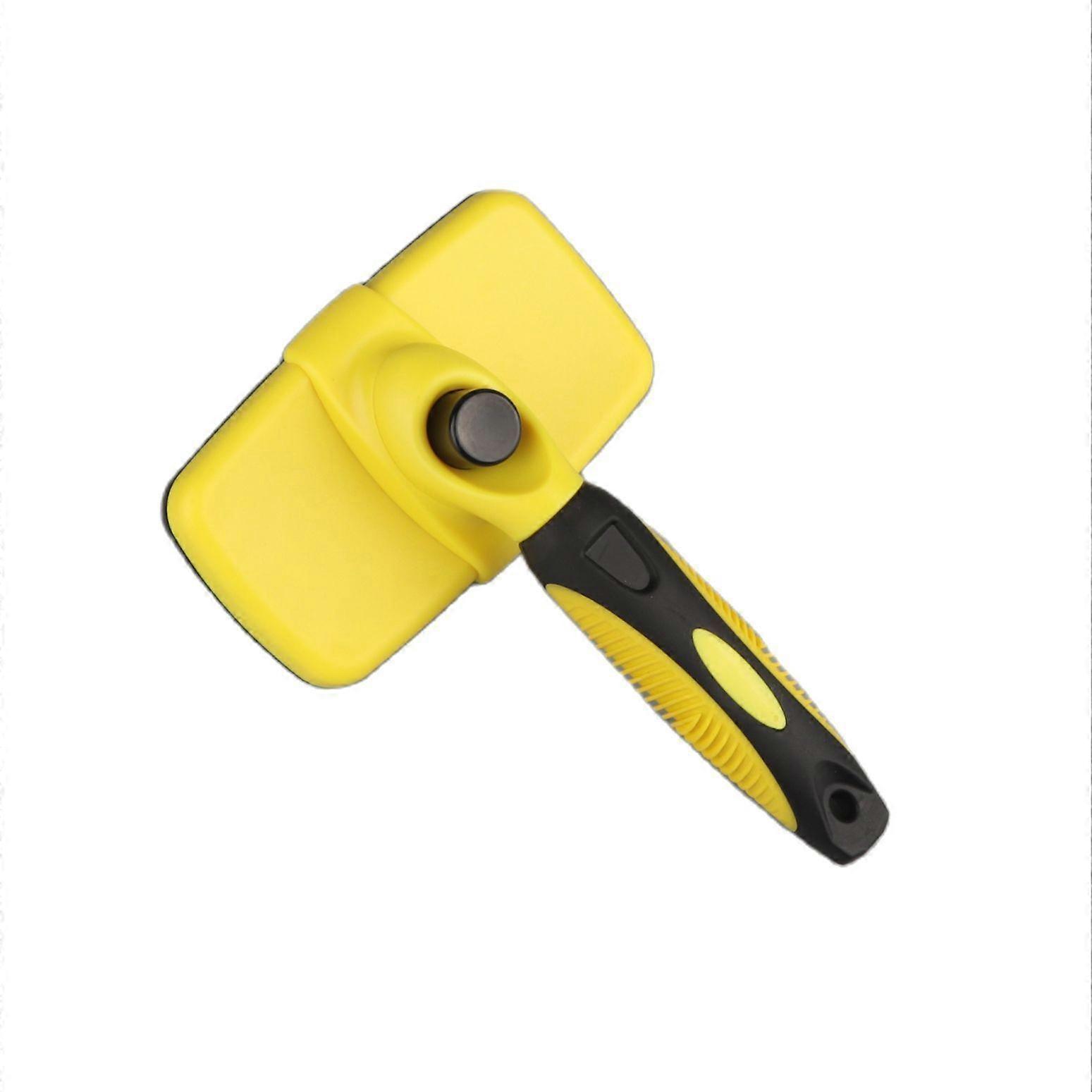セルフクリーニングステンレス鋼ペットコーム、犬と猫の毛の除去ブラシ、グルーミングアクセサリー - タイプイエロー - 19 x 12.6cm