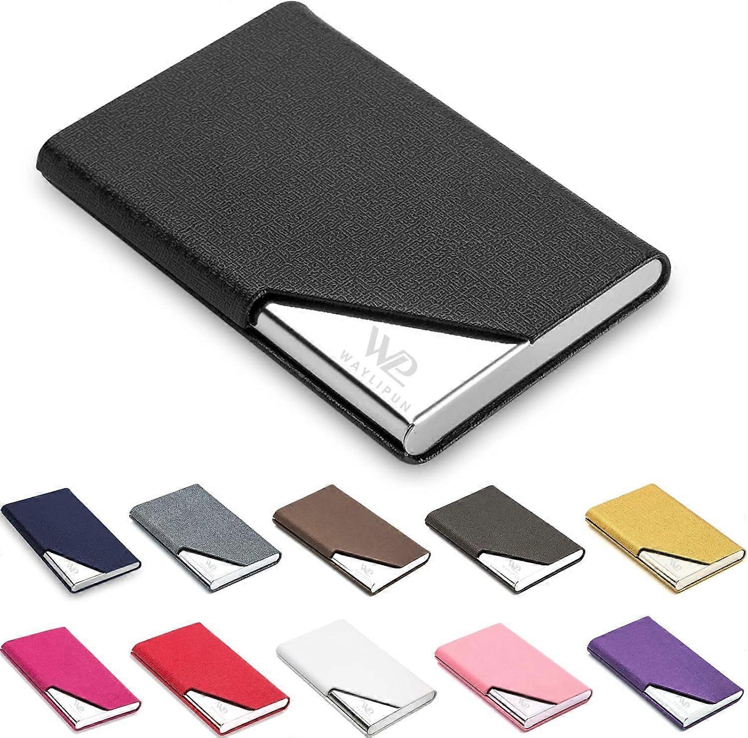 المهنية بو الجلود والفولاذ المقاوم للصدأ اسم العمل حالة بطاقة ، نحيف معدن الجيب حامل بطاقة مع إغلاق مغناطيسي (أسود)