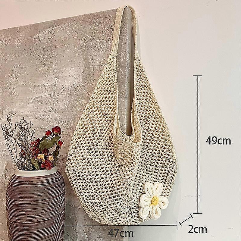 نسائي حقيبة مضفر على الطراز الكوري حقيبة حمل الكتف نمط كسول محبوك زهرة مجوفة حقيبة الشاطئ