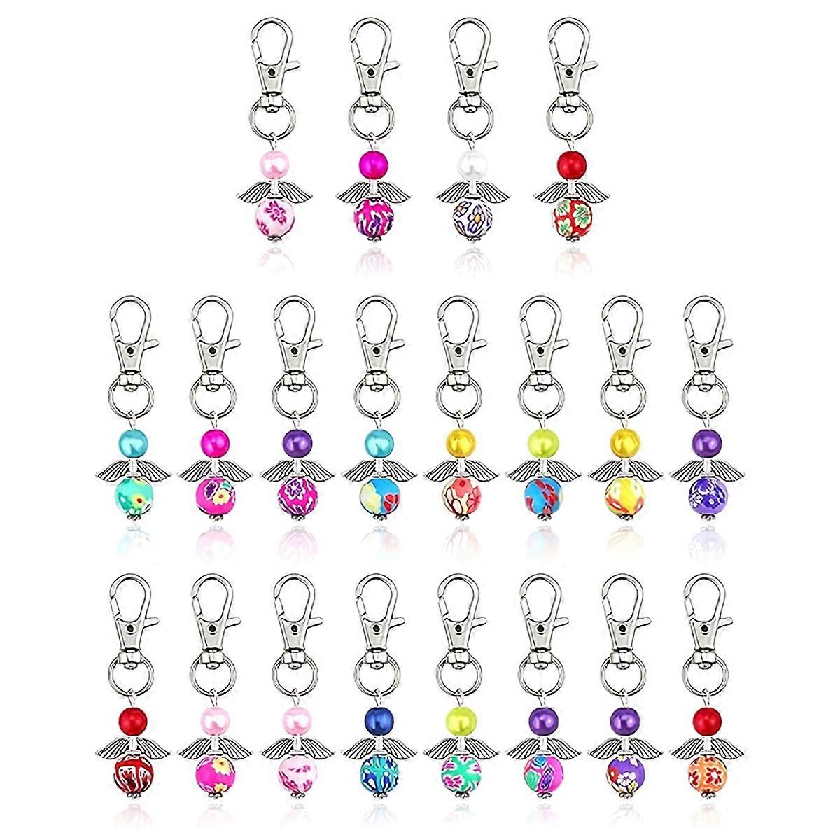 20 Pcs Angel Wing Beads Angel Pearl Beads Pendant Keychain, with Swivel Clasps Hook for Bag Pouch Purse Key Holders