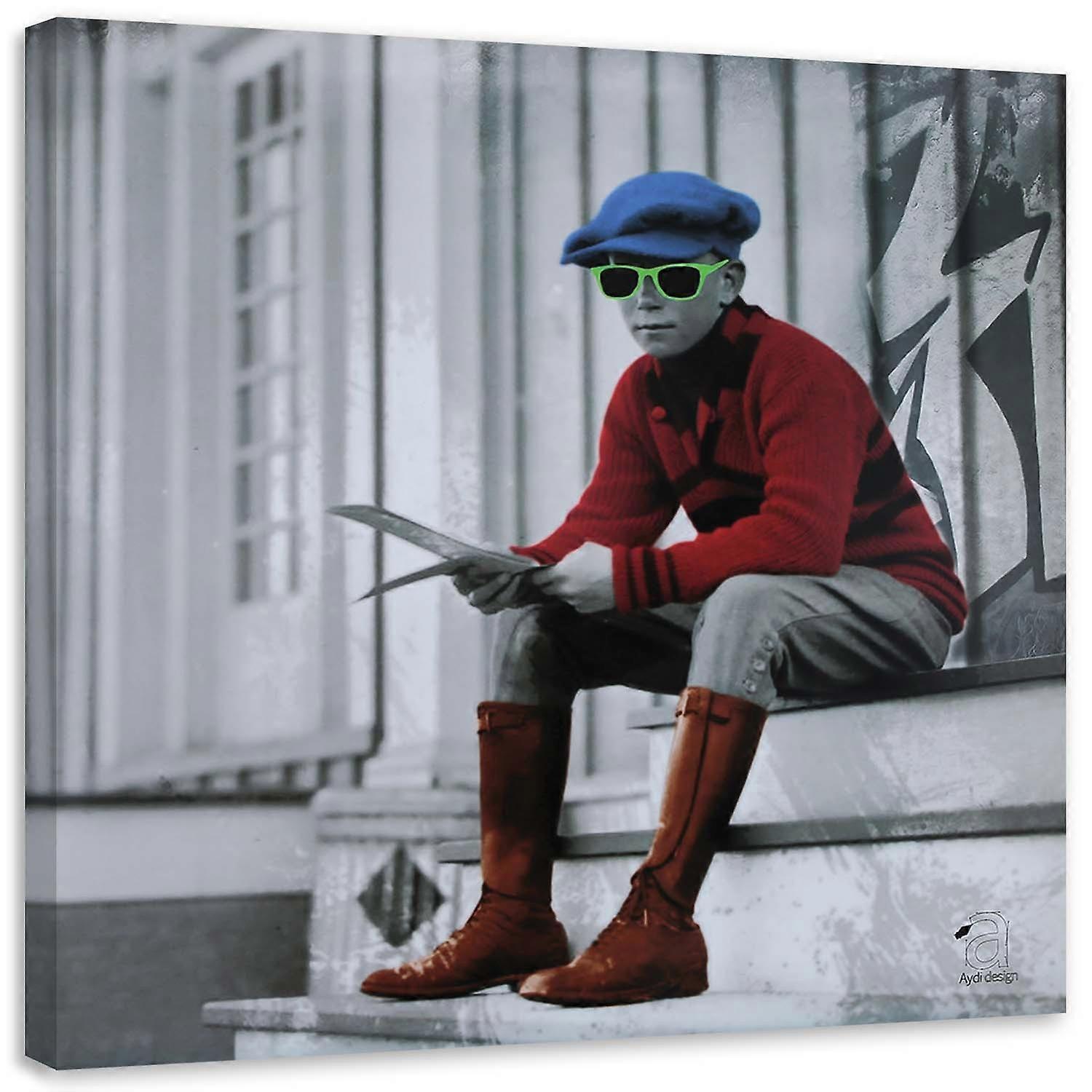 Leinwandbild, Junger Junge mit Brille - 40x40