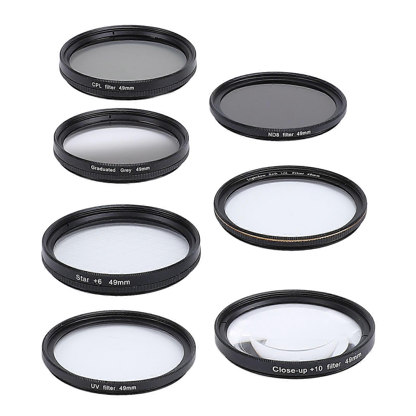 Camera Lens Filter Kit UV CPL ND8 Soft White Graduated Grey 10X Macro 6 Points Star Filter Set for Photography 49mm/1.93in
