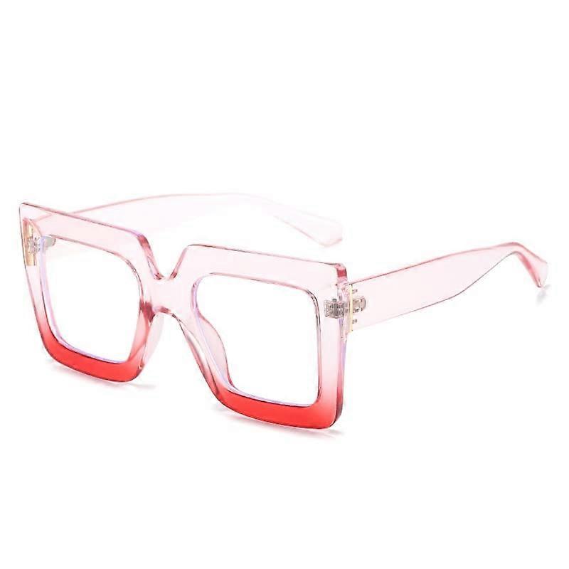 Reading Glasses Blue Light Blocking Oversized Square Eyeglasses Flat Light Mirror +100 Pink-Red Color Anti Eyestrain