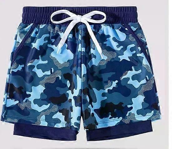 Children's Swimming Trunks Breathable Quick Dry Boys Swimwear Anti-Embarrassment Double Layered Flat Angle Swimming Shorts