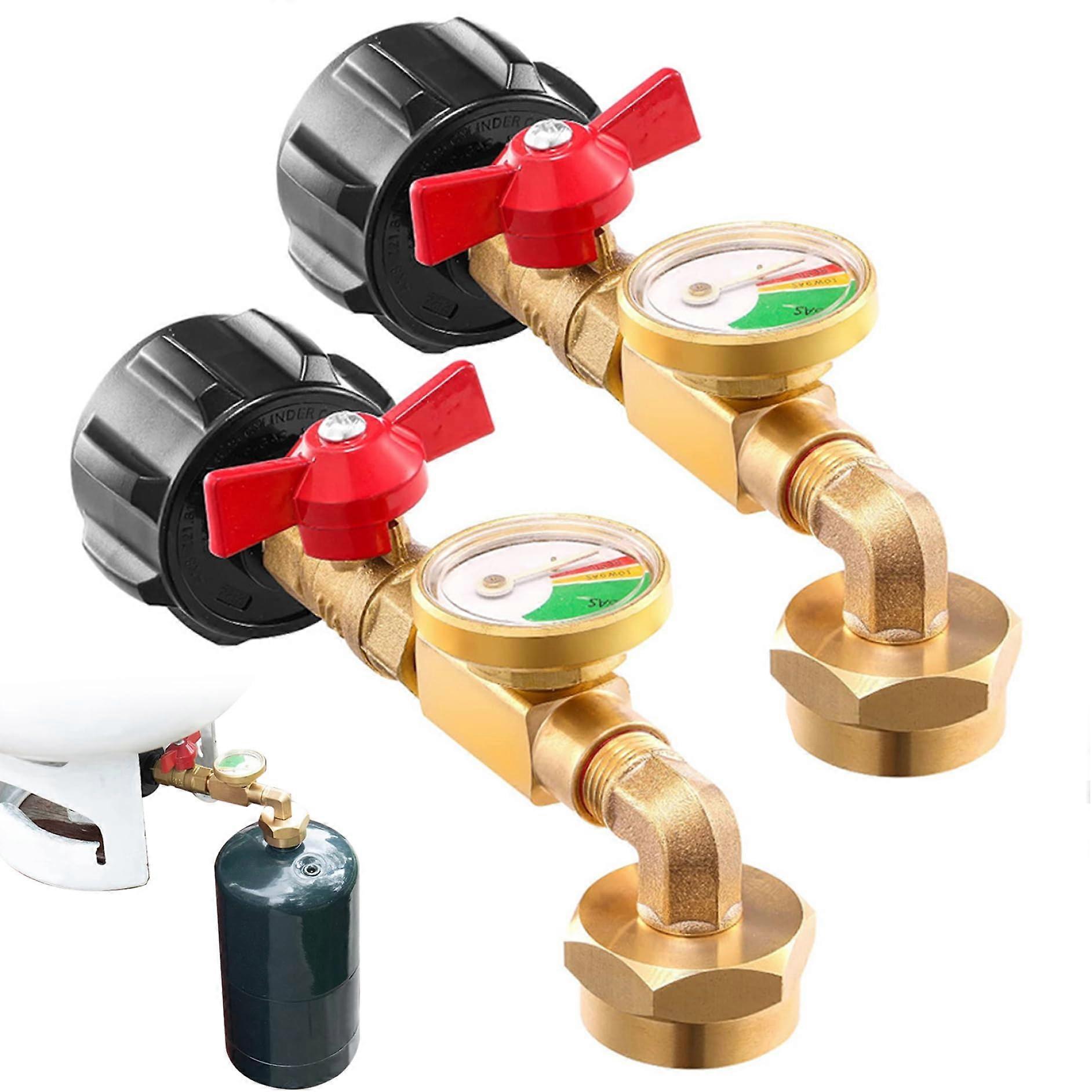 2pcs Propane Refill Adapter, Universal Propane Tank Refill Adapter with Pressure Gauge and On/Off for Camping BBQ Gas Grill Ref: 7398