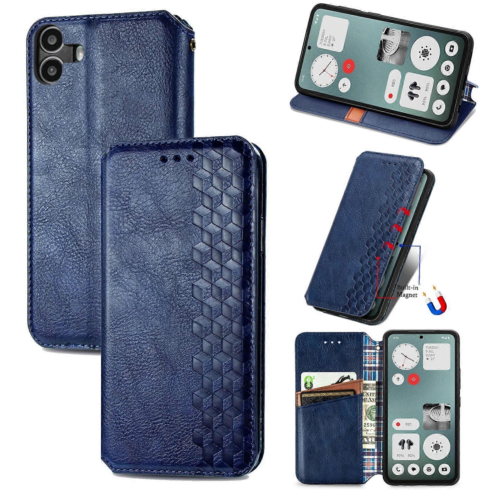Cubic Grid Pressed Magnetic Leather Phone Case