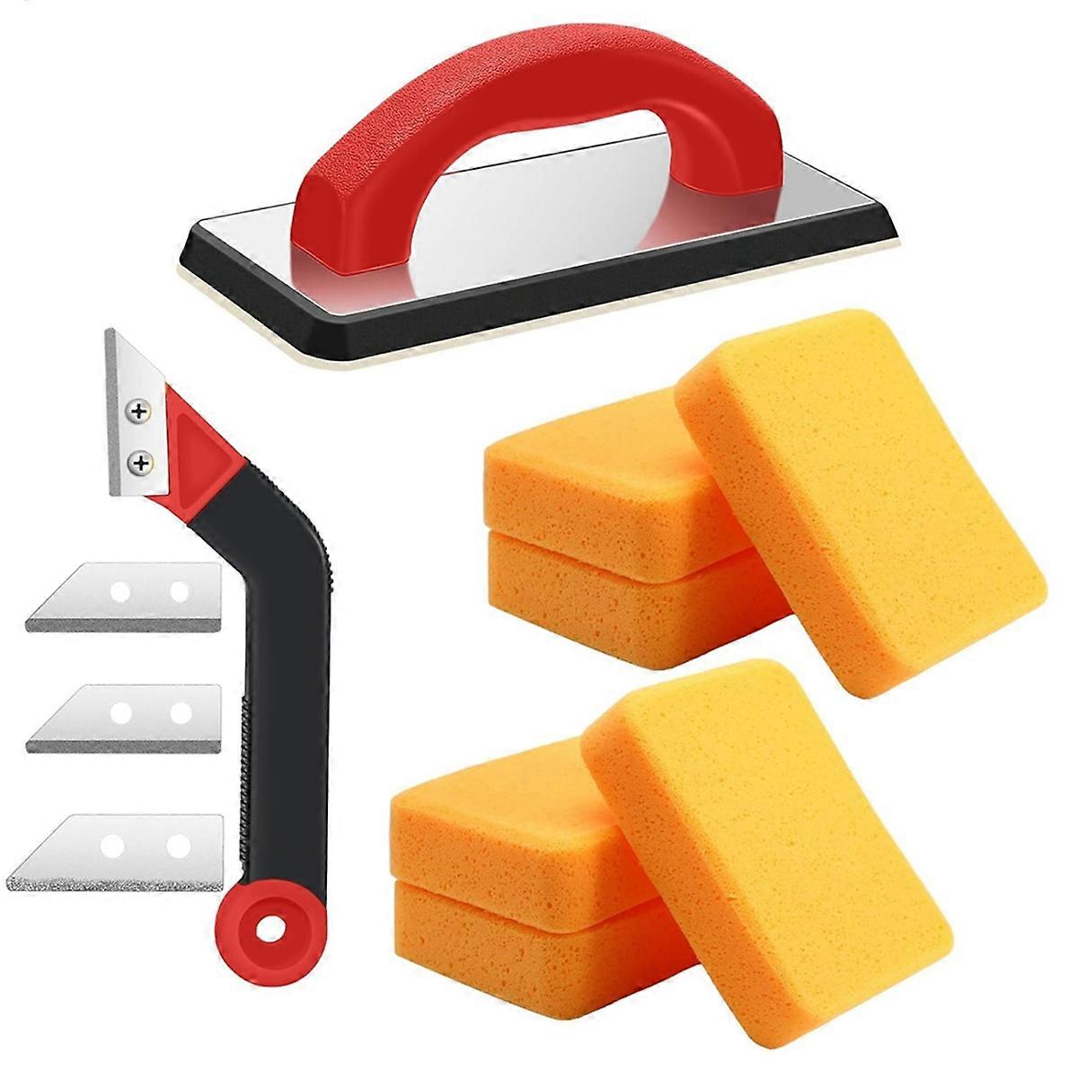 Grout Float Set 6 Sponges, Bevel Tile Saw Band 3 Blade Replacements, Removal Tool for Brick, Plaste