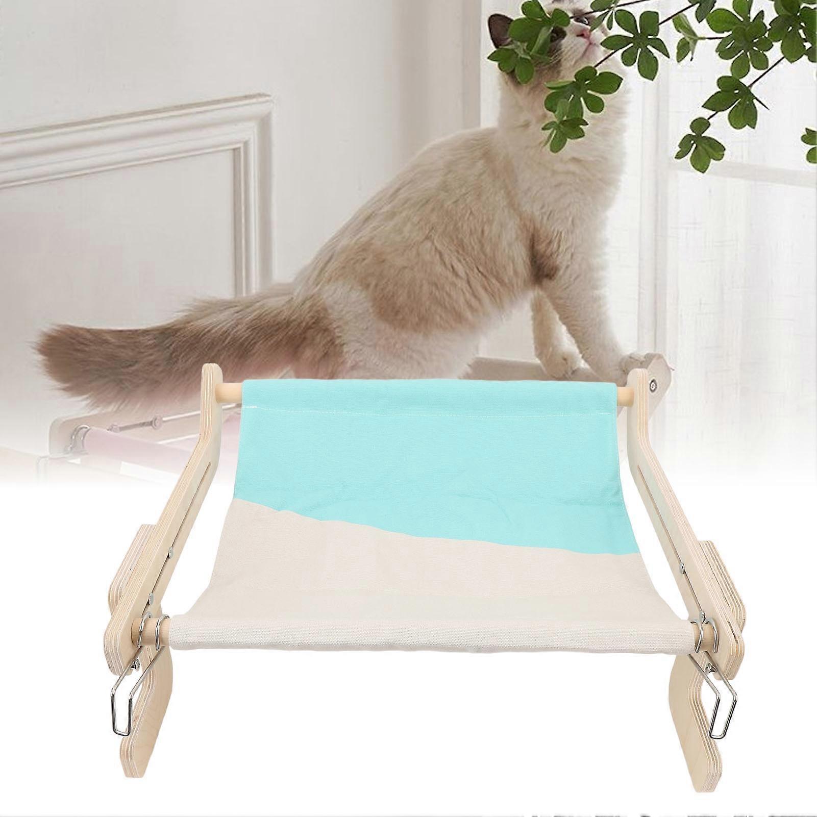 Cat Window Perch Wooden Hanging Window Cat Hammock Sturdy Frame Cat Sleeping Bed Seat Shelves for Windowsill Bedside Grey Blue