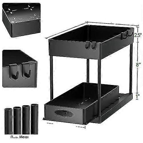 Double-layer Under Sink Storage Rack with Pull-out Desktop Organizer for Snacks, Suitable for Kitchen and Bathroom, Features Sliding Storage