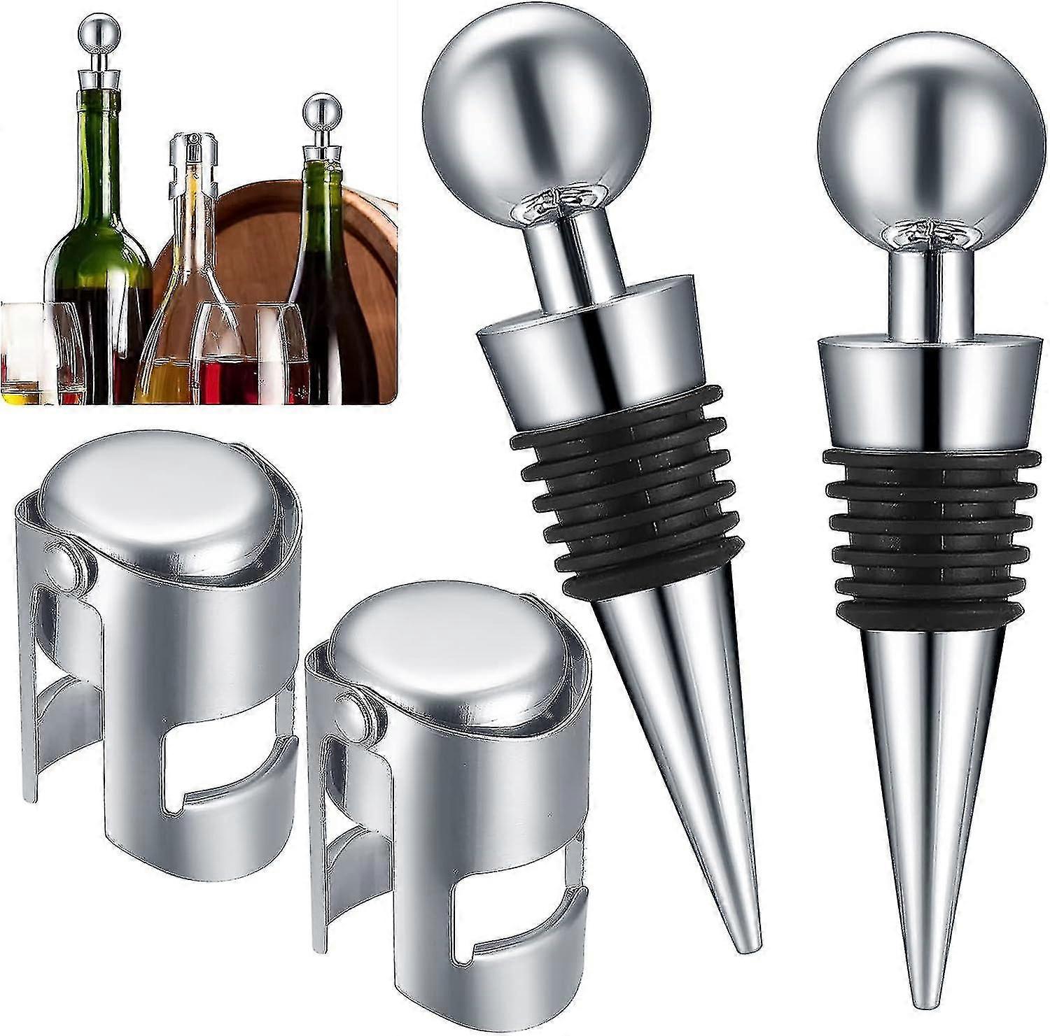 4 pezzi tappi per bottiglie di vino in acciaio inox per champagne e prosecco