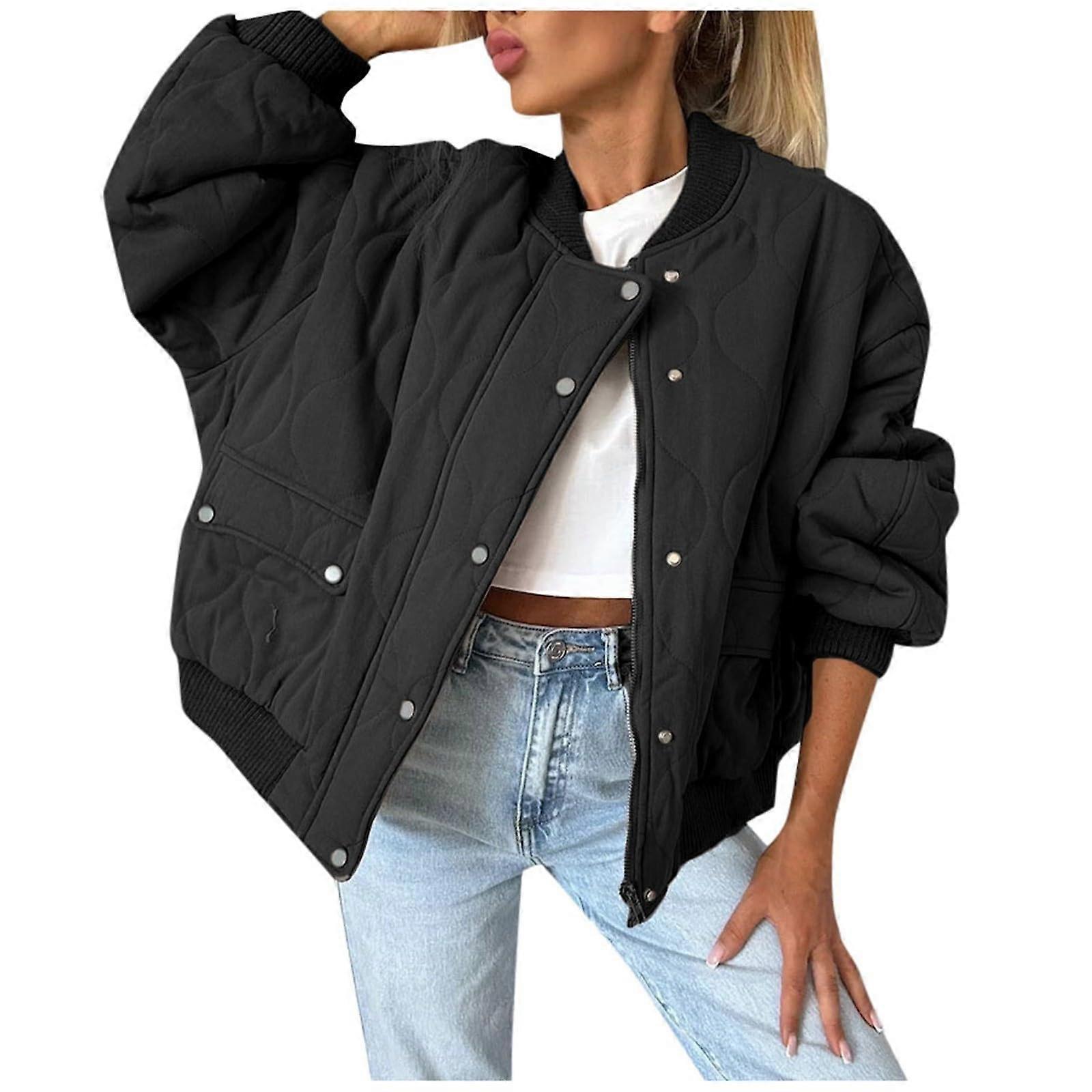 Winter Parka Plain Oversized Sweat Jacket Transition Jacket Black L