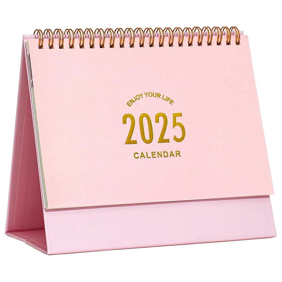 Small Desk Calendar Stand Up Flip Desk Calendar - Coil Bound Monthly Desk Calendar for Home Office Pink
