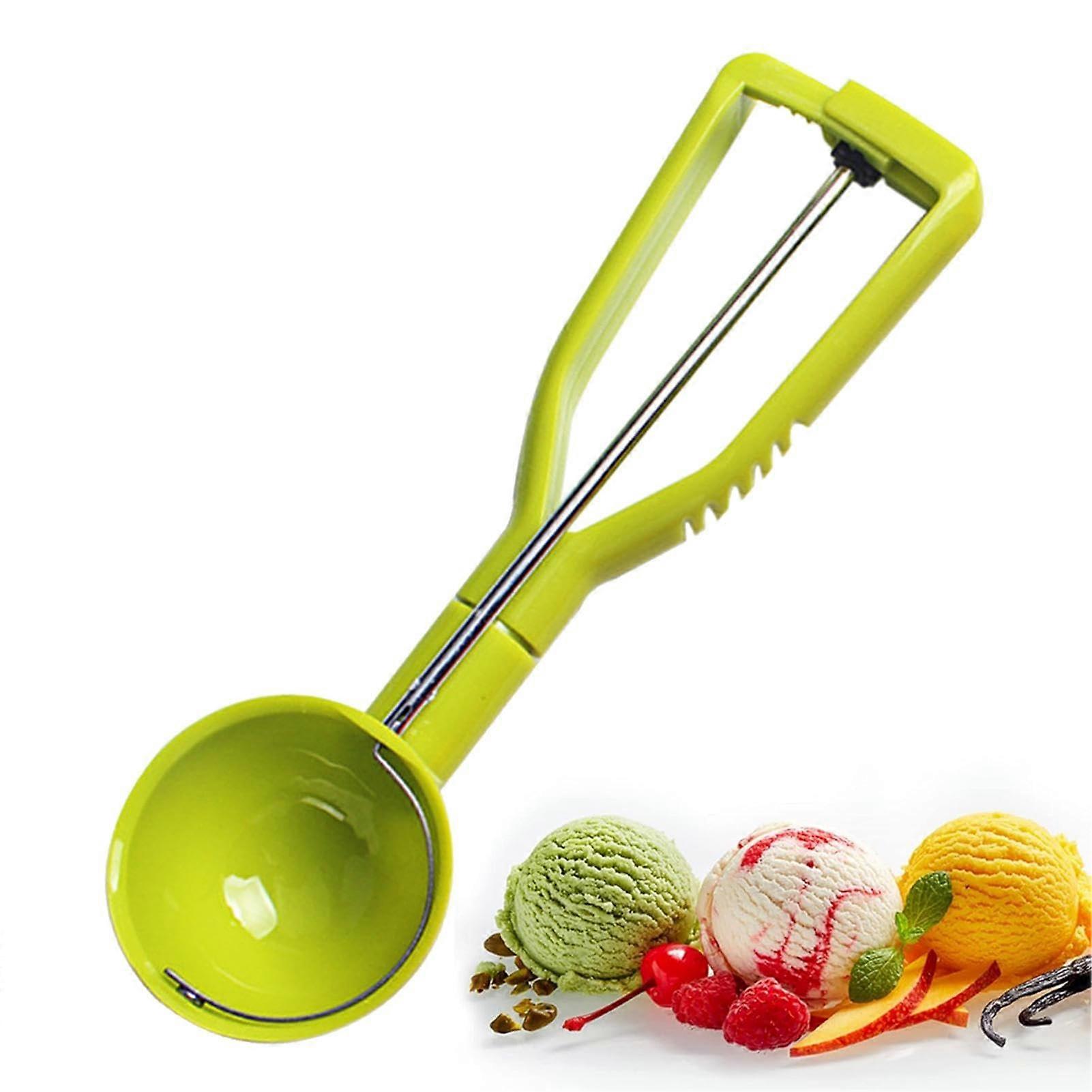 Ice Ball Scoop With Trigger Release, Dishers Cookie Scoop, Stainless Steel, Green, Ergonomic Nonstick Baking Tool