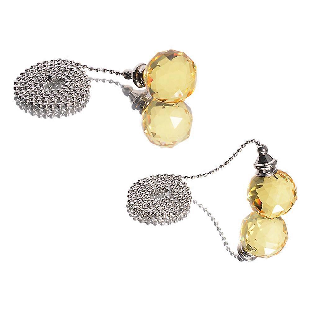 Lamp Pull Chain Crystal Ball Fan Pull Chains Yellow Approx 3x3x3cm Light Refraction Decorative for Ceiling Light 2Pcs