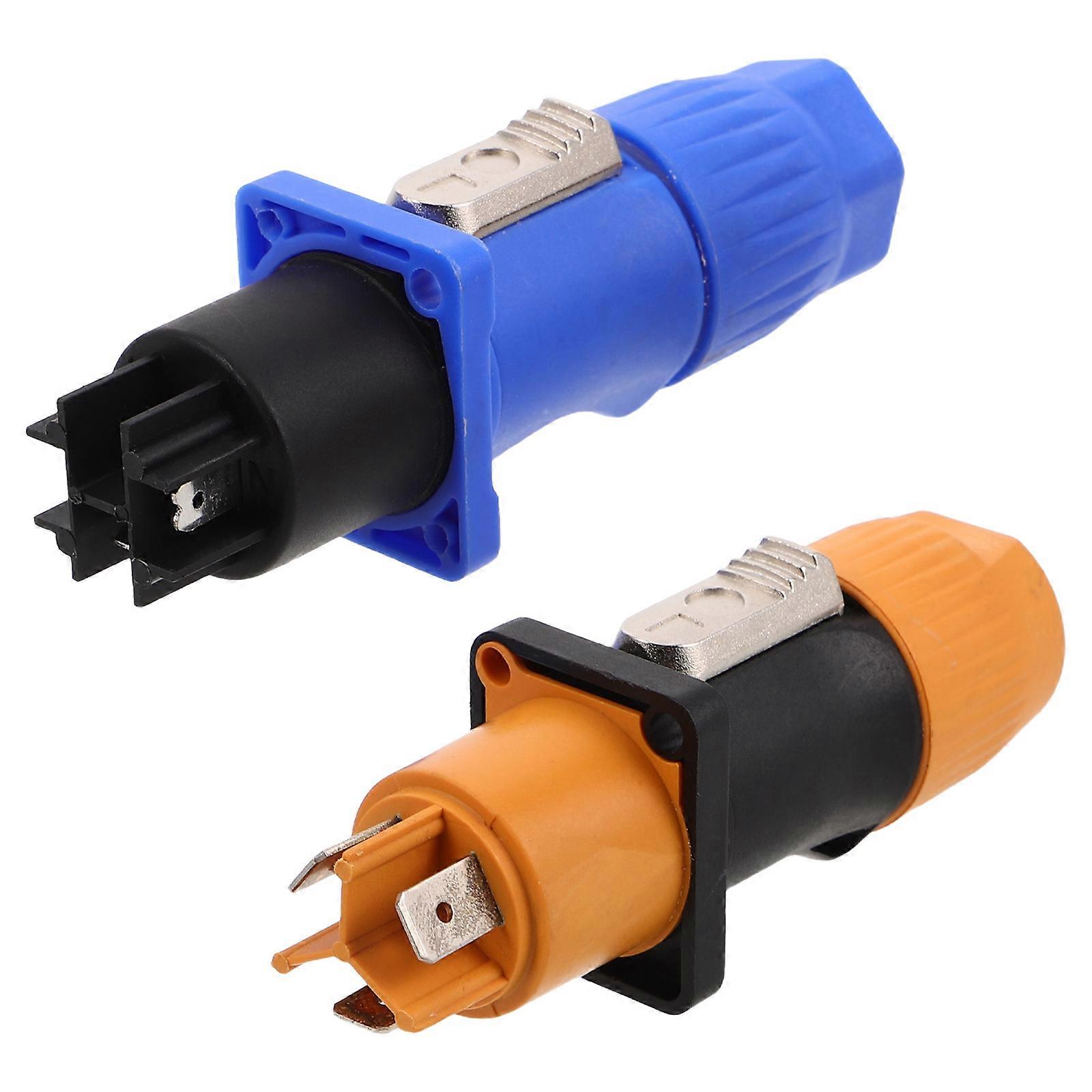 Circular Socket Stable Connection Aviation Power Connector For Audio Equipment 3-Pin Blue Plastic 2Pcs