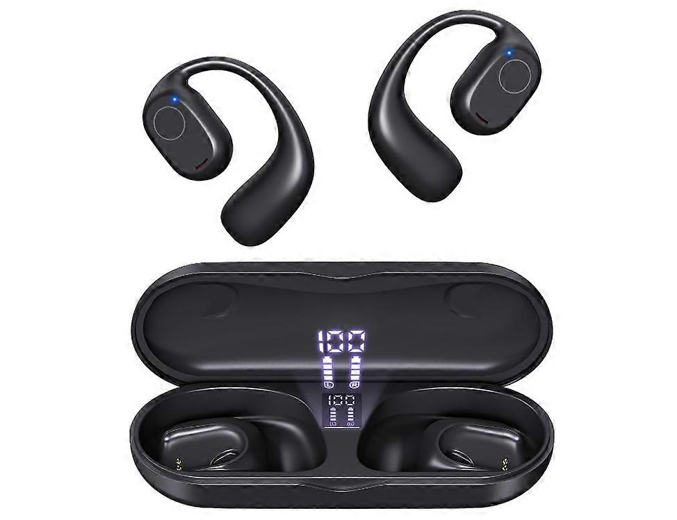 TWS Open Ear Headphones, Bluetooth Wireless Headphones with Digital Display Charging Case 30 Hours Playtime True Wireless Open Ear Earbuds(Black)