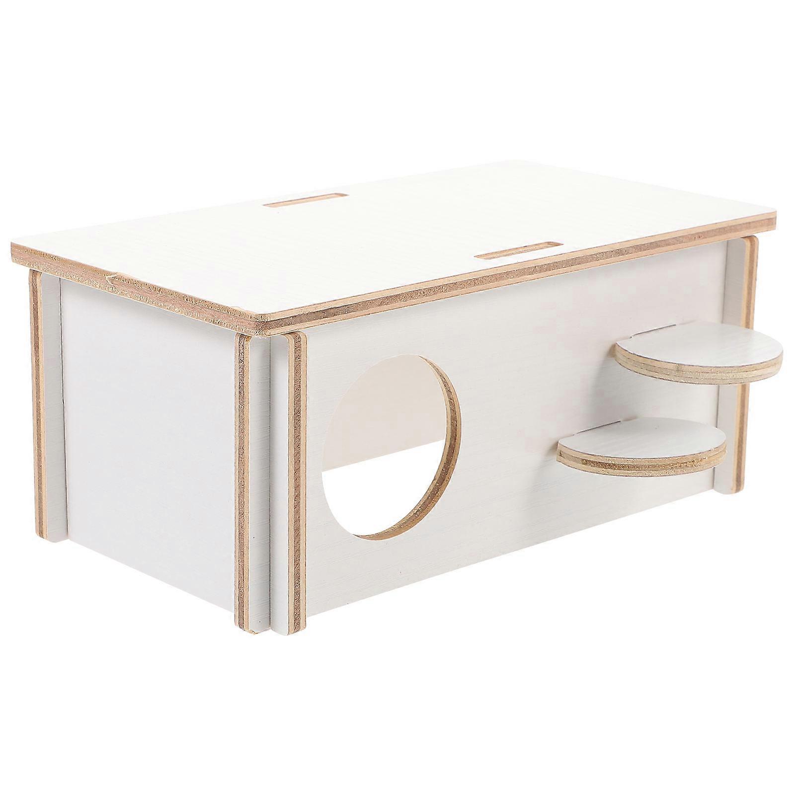 Hamster Hideout Hut Wooden House Shape Indoor Pet Use Beige 20.00X14.00X9.00CM Resting 1Pack