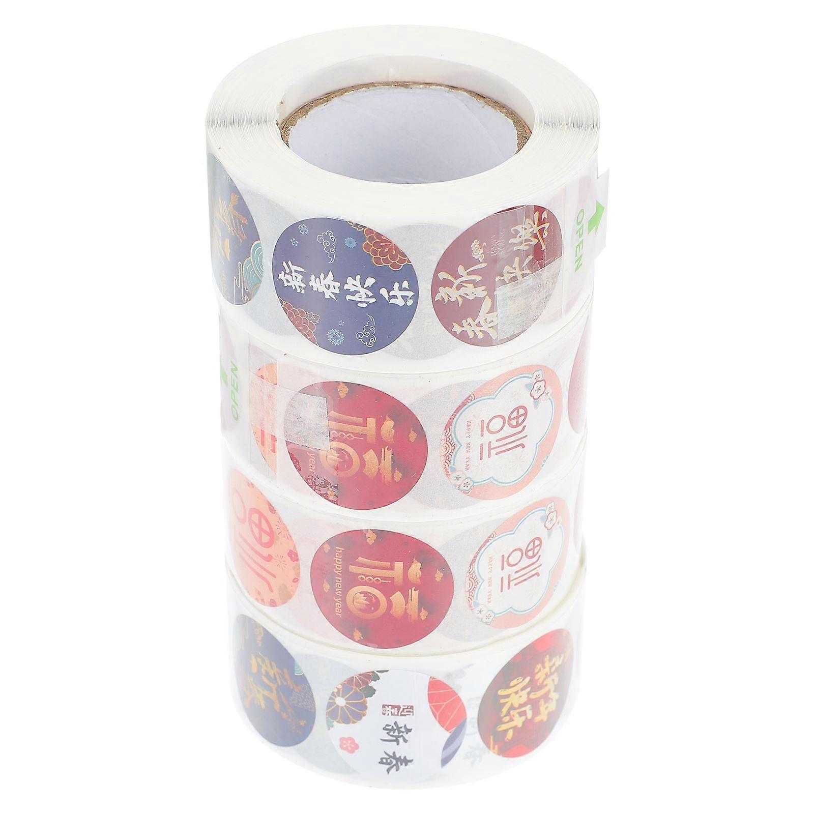 New Year Stickers Kids Families Synthetic Material 2.5X2.5X0.1Cm 4 Rolls