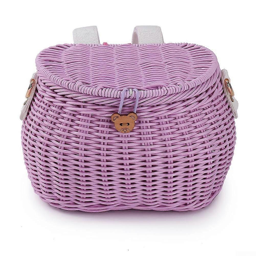 Bicycle Woven Basket For Kids Bikes And Scooters Front Handlebar Purple Color Easy Installation
