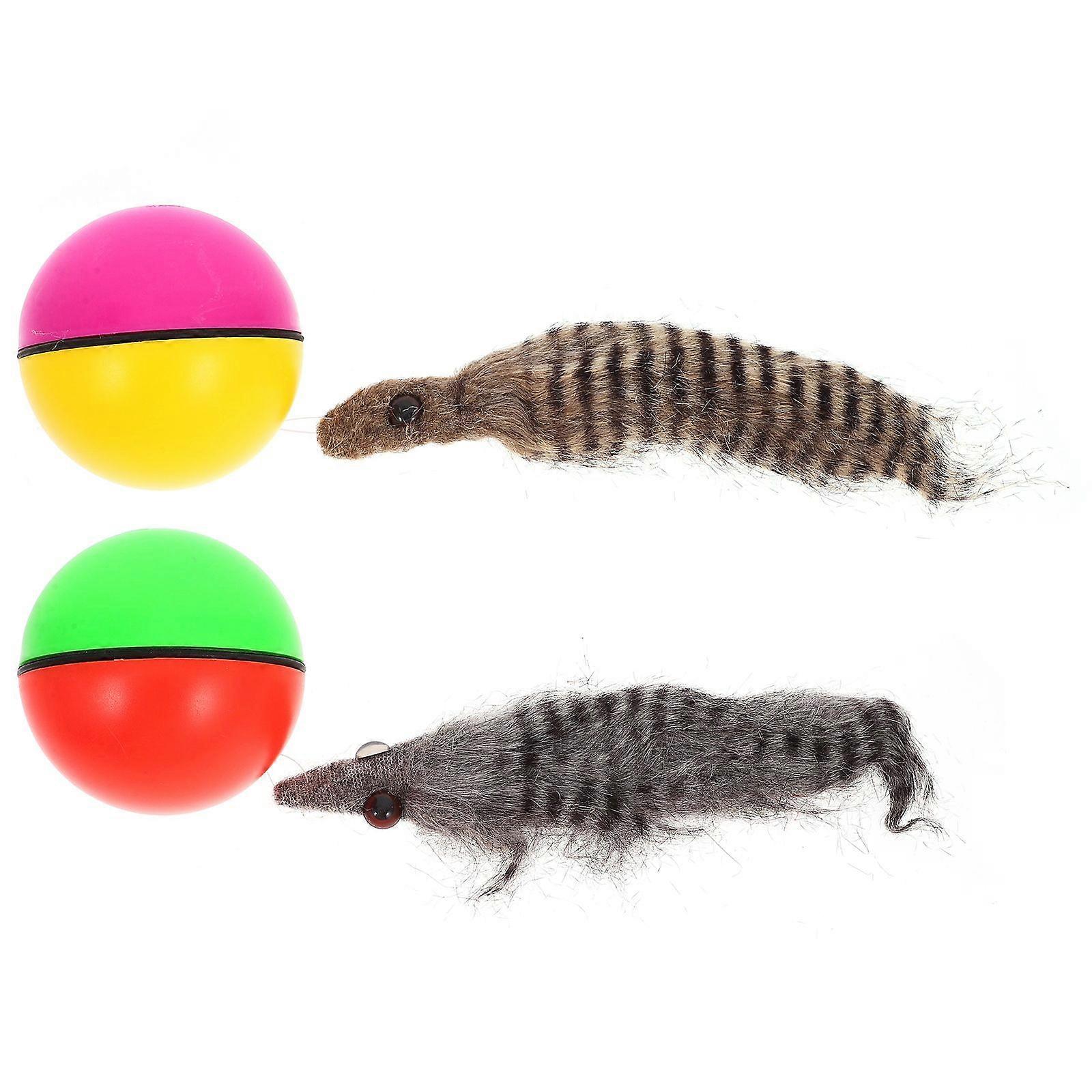 2Pcs Beaver Ball Electric Beaver Weasel Toy Rolling Ball Water Mouse Toy for Cat Puppy Dog Without Battery(Random Color)