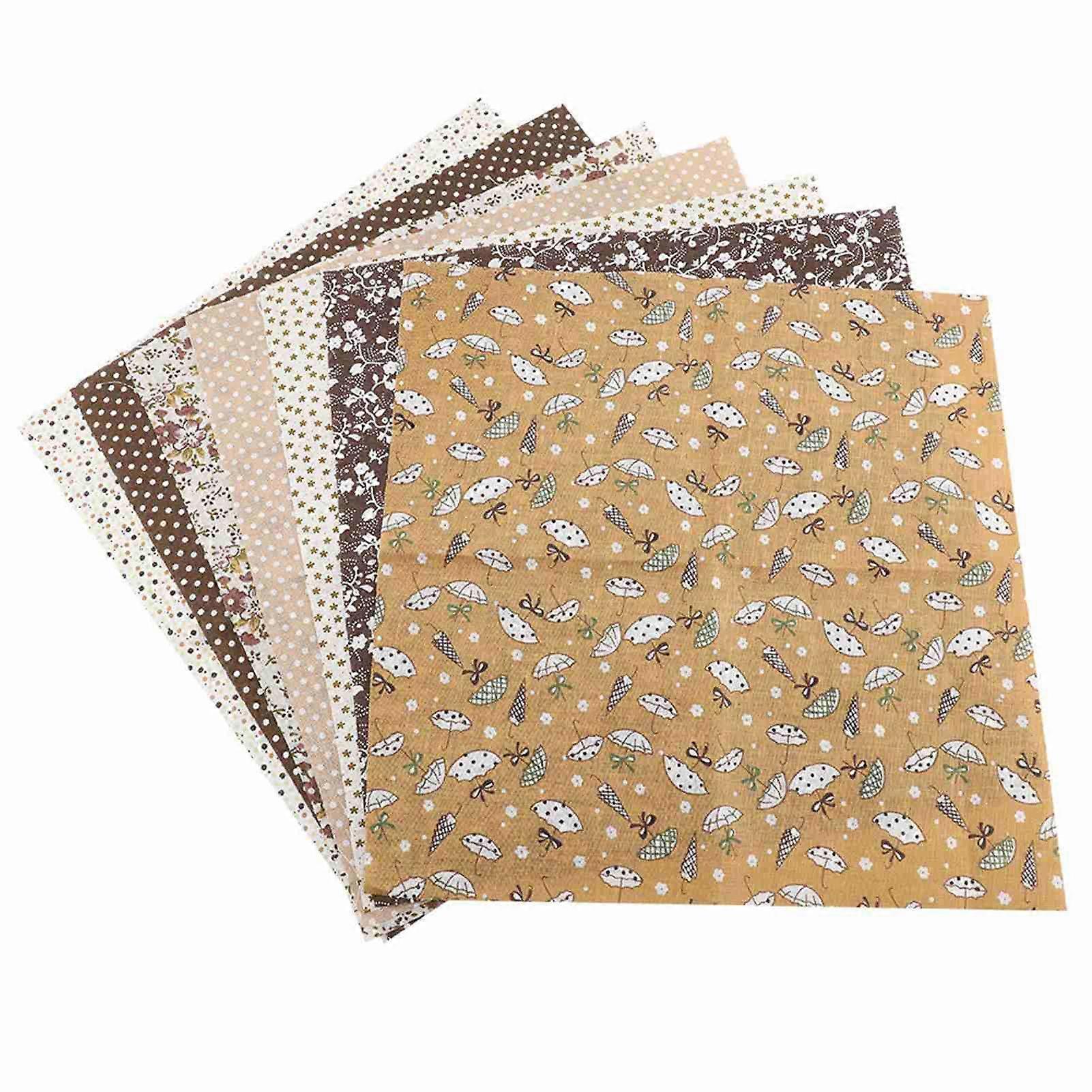 7 Pack Pre-Cut Cotton Fabric, Assorted Squares, 25 x 25 cm, for Bedding, Set of 4, Coffee Series