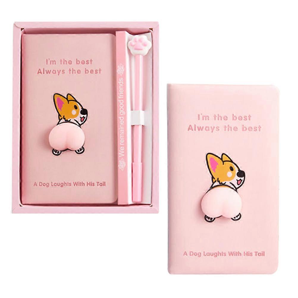 Writing Cartoon Notepad A6 Cartoon Notepad Pretty Student Corgi Notepad with Pen Pink 17.8x10cm Recording Diaries 1 Set