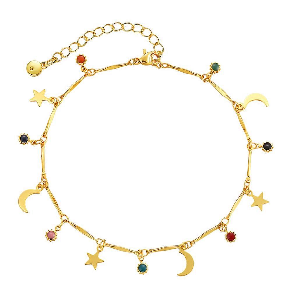 Moon Bracelet for Women Anklet Charm Display Round Chain Gold Plated Copper Zircon 22x1cm 1Pack